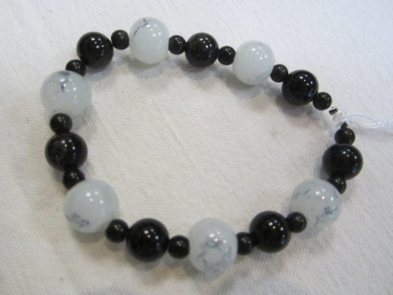 Bracelet Obsidienne noire et perles grises